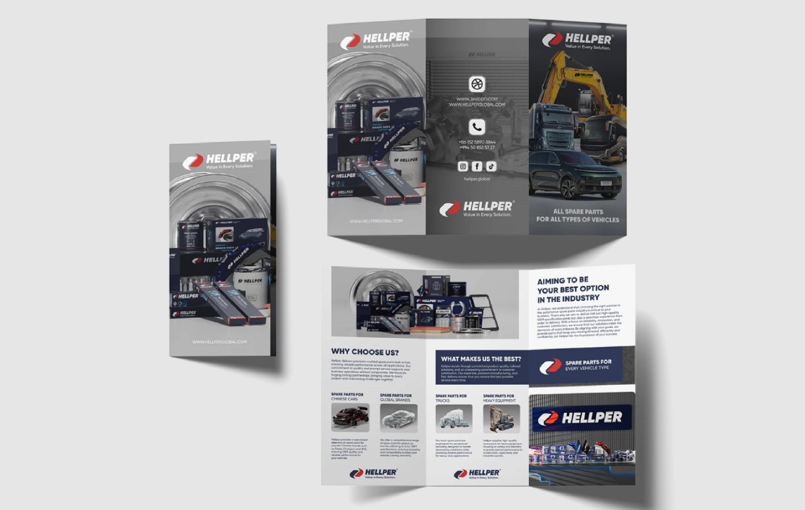 Hellper brochure and folded print branding mockup