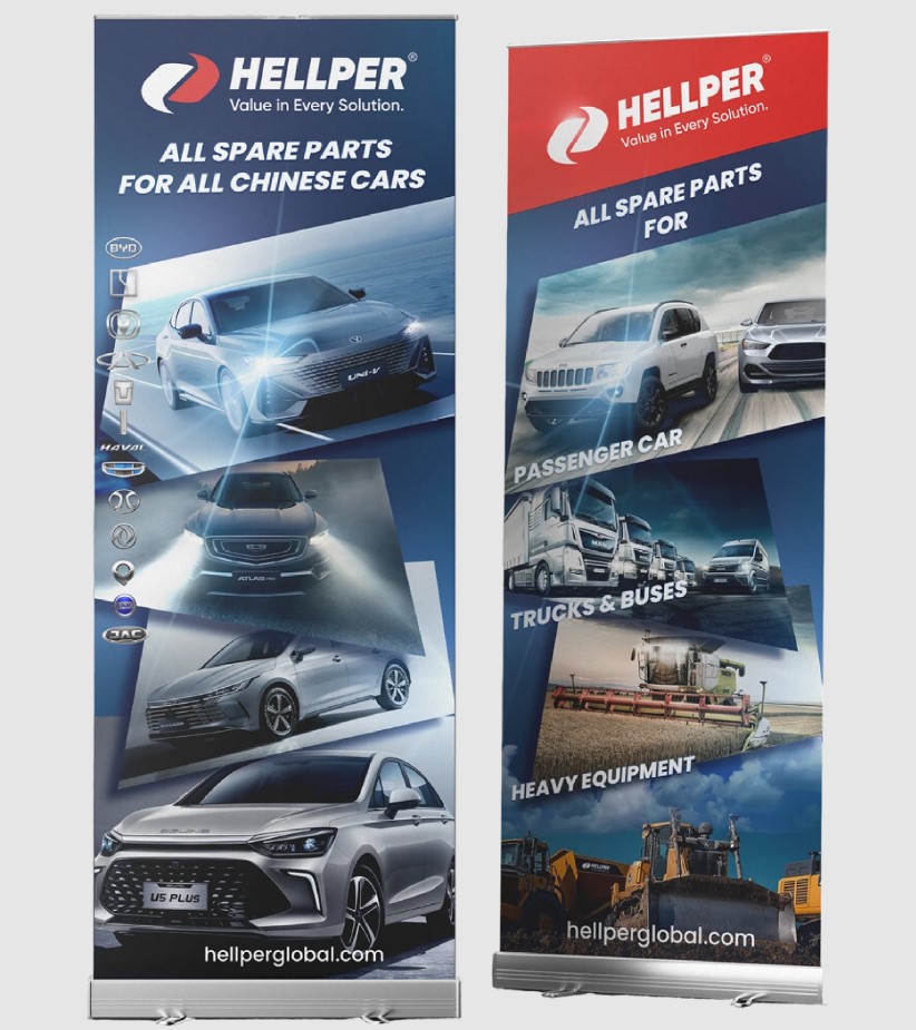 Hellper roll-up banner branding for vehicles and heavy equipment
